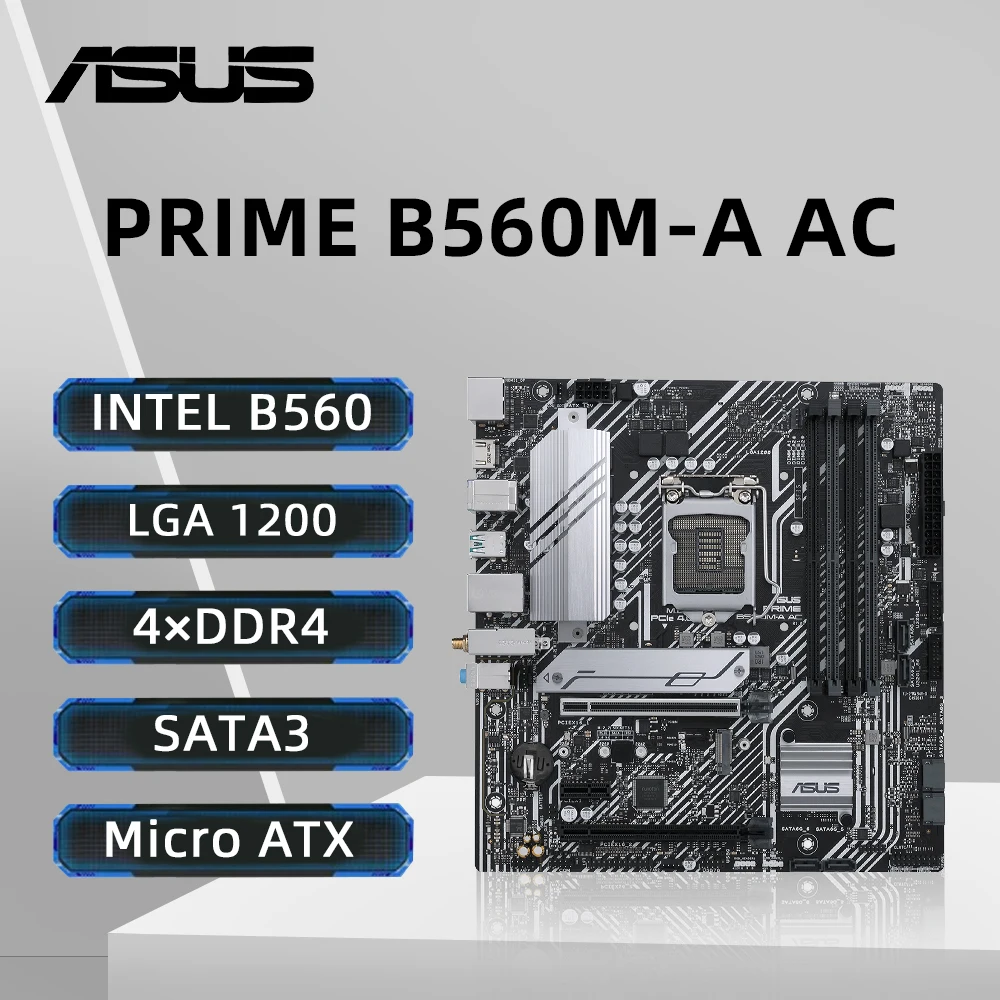 Placa base ASUS PRIME B560M-A AC LGA 1200 compatible con i9-10900K i7-10700 i5-10600KF i5-10400F i5 10400F CPU DDR4 M.2 mATX