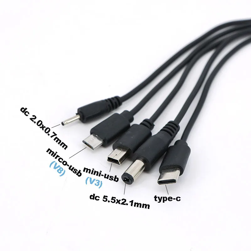 5 10 en 1 USB macho 10 vías tipo c mirco DC cable de carga de energía 5,5x2,1mm 2,5mm 4,0x1,7 3,5mm 2,0x0,7mm macho 5P V3 V8 mini USB - imagen 4
