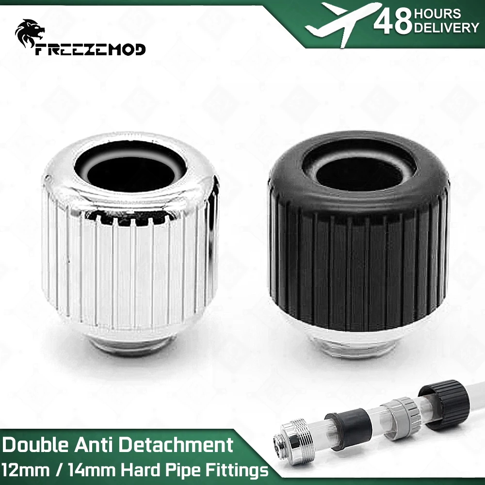 FREEZEMOD accesorio de tubería dura, doble refuerzo, antidesmontaje, par, plateado/Negro, 12/14mm, PETG, PMMA, MOD de tubería dura
