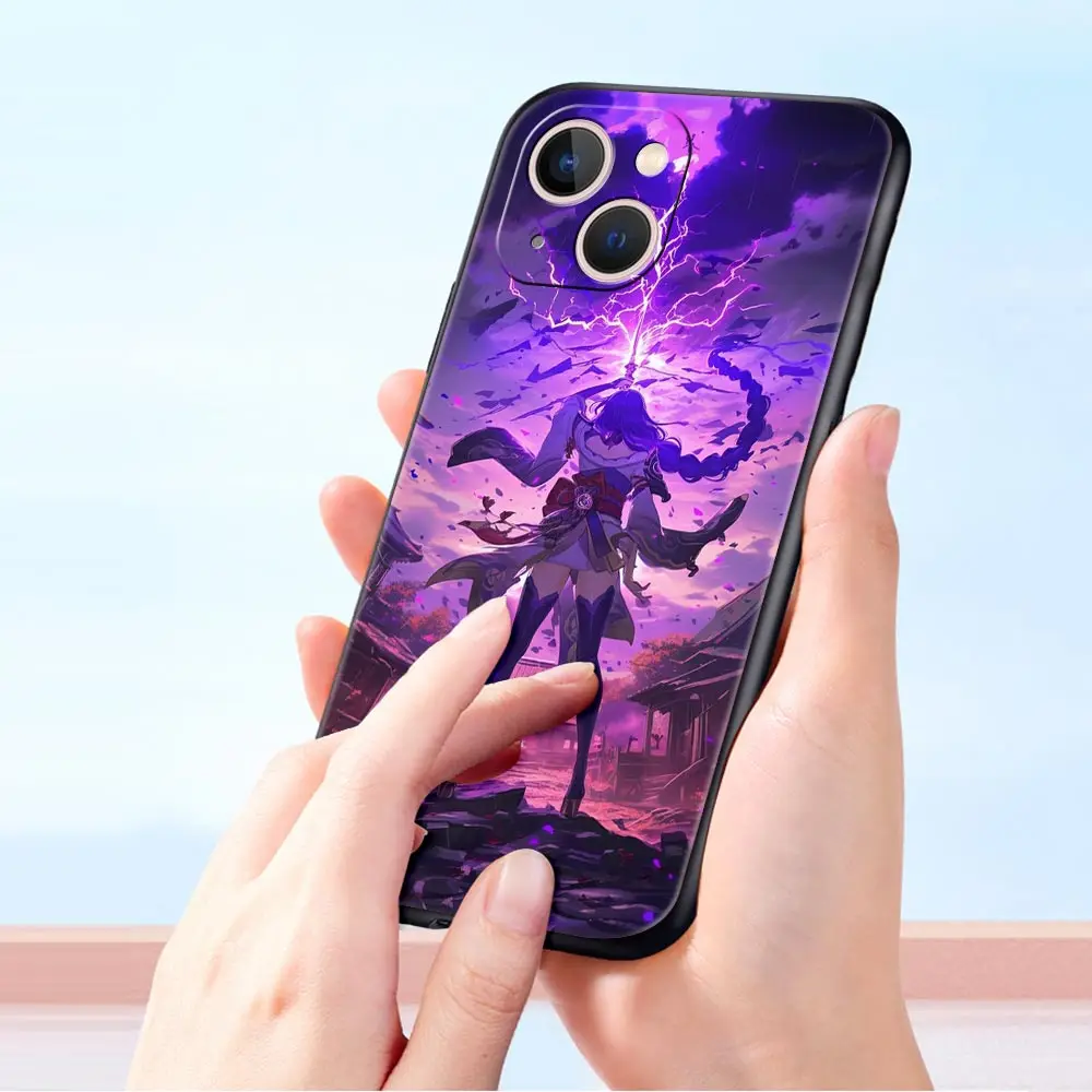 Raiden Shogun Genshin Impact funda de teléfono de lujo para iPhone 17 Air 16 Plus 13 15 14 12 11 Pro MAX 7 8 SE cubierta negra de TPU suave - imagen 5