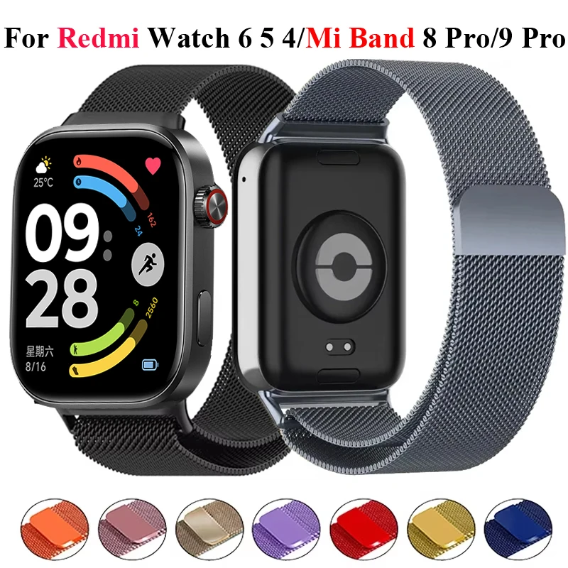 Para Redmi Watch 6 pulsera de Metal con bucle milanés magnético para Redmi Watch 4 5 6/Xiaomi Mi Band 8 Pro/9 Pro accesorios de pulsera