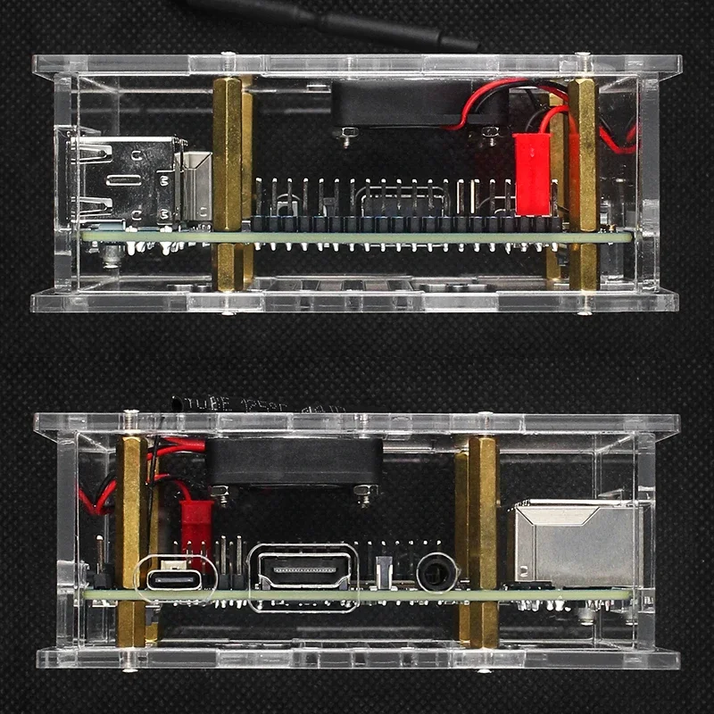 Caja acrílica Orange Pi 4A, carcasa transparente, soporte, ventilador de refrigeración, disipadores de calor opcionales para OPI 4A (sin placa base) - imagen 3