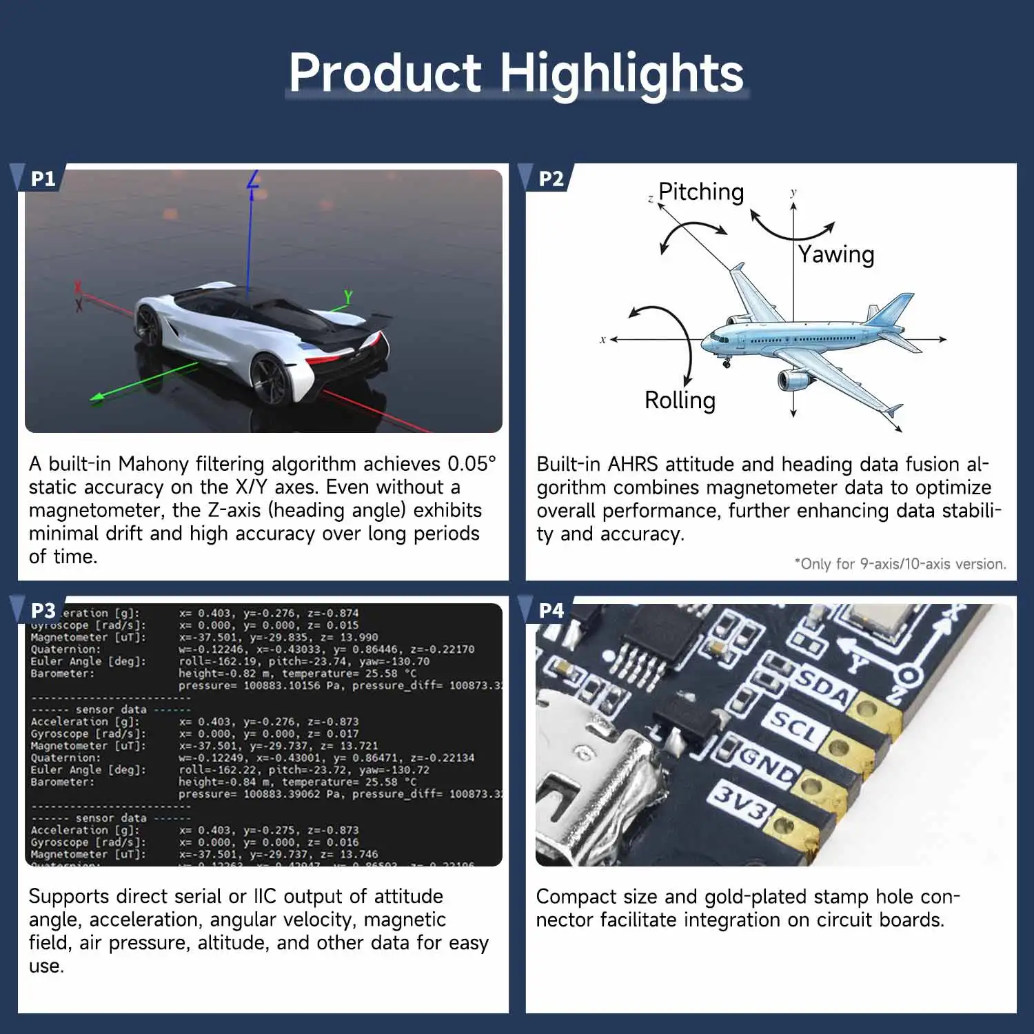 Módulo Yahboom ARHS IMU: sensor de alta precisión de 6/9/10 ejes para robots ROS1/ROS2 y SBC - imagen 3