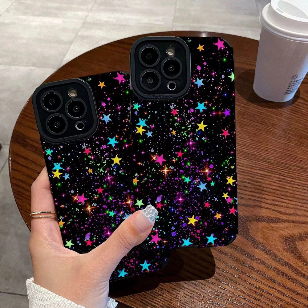 Funda de teléfono de silicona con estrellas de colores a la moda para iPhone 13 14 15 16 Pro Max Plus 11 12 Mini 17 Air, cubierta completa suave a prueba de golpes - imagen 5