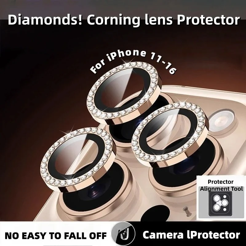 Protector de lente de cámara de diamante brillante para IPhone 12, 13, 14, 15, 16, 17 Pro Max, 14, 15, 16 Plus, vidrio Protector de Metal, 2-3 Uds.