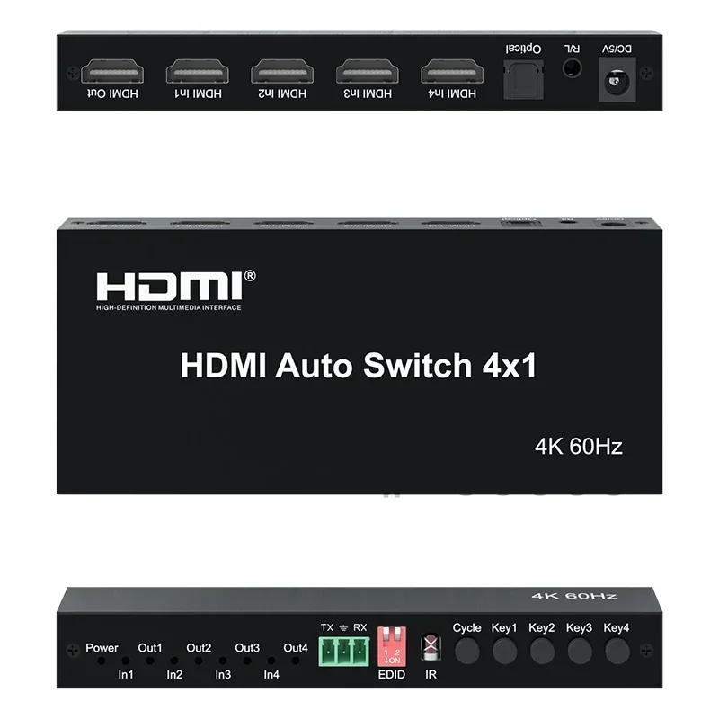 4k 60hz HDMI Auto Switch 4x1 Vs 4x1 HDMI Switcher HDR 3D 4 en 1 salida convertidor de vídeo para cámara DVD PS4 TV Box portátil PC a TV - imagen 3