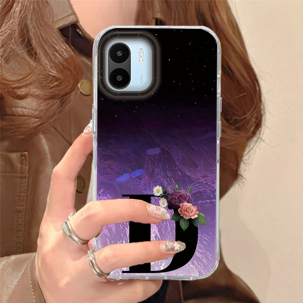 Letra negra artística para Xiaomi Redmi A1 A2 10 9A 9C funda de teléfono con patrón de flores para mujeres y niñas funda a prueba de golpes parachoques trasero - imagen 5