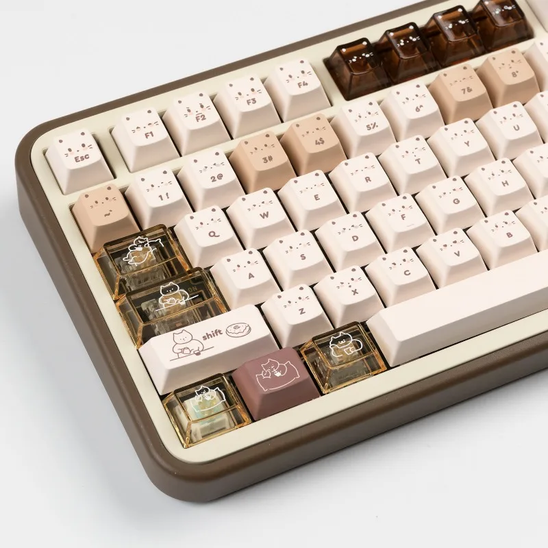 Juego de teclas con tema transparente Coffee Cat, tapas de teclado personalizadas con perfil de cereza PBT para accesorios de teclado mecánico MX - imagen 2