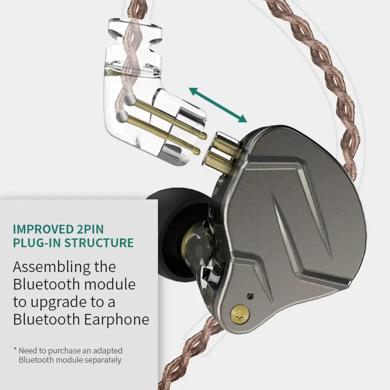 Auriculares KZ ZSN PRO 1BA 1DD Hybrid Drive In Hearphones HIFI Metal Bass, Auriculares deportivos de música reemplazables - imagen 4