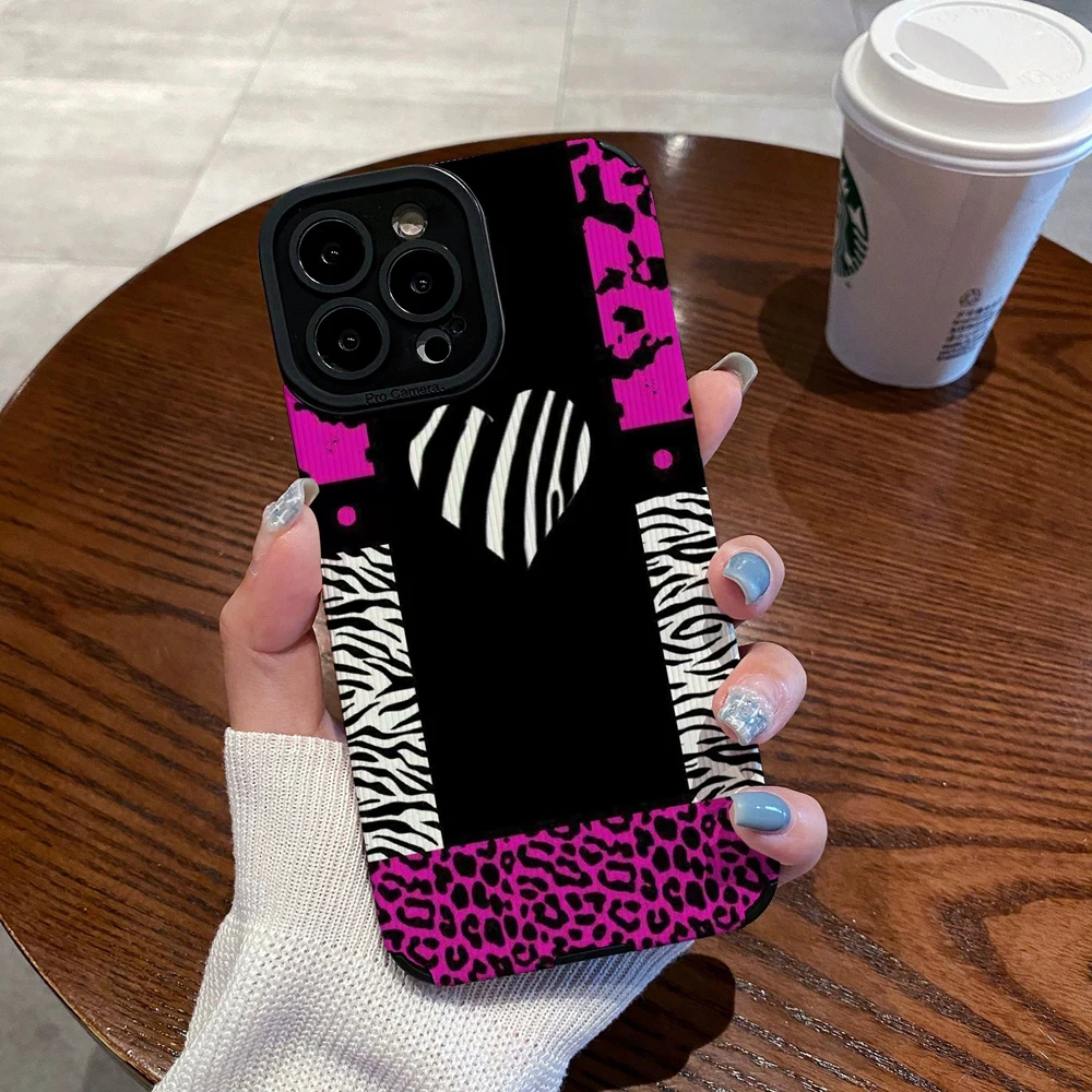 Funda de silicona con forma de corazón de amor y leopardo púrpura para iPhone 13, 11, 12, 14, 15 Pro Max Mini SE 7, 8 Plus X XS XR, cubierta completa a prueba de golpes - imagen 2