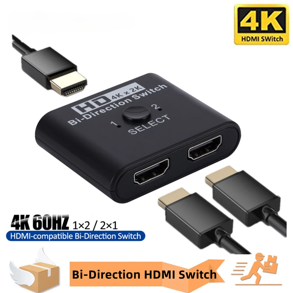 Conmutador HDMI bidireccional 4K 2 en 1 salida/1 en 2 salidas, divisor de conmutador compatible con HDMI para PS4/3 TV Box, adaptador de conmutador 1x2/2x1 - imagen 3