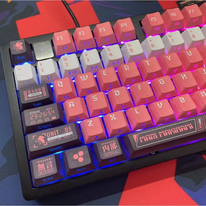 Ayanami Rei-teclas de Anime personalizadas, 128 teclas, PBT, grabado lateral, serie EVA translúcida, perfil de cereza, teclas de teclado mecánico - imagen 5