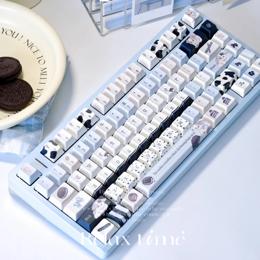 Oli Bubble Cherry Keycaps lindo Oreo galletas azul blanco sublimación Pbt2.25/2.75U barra espaciadora Panda cachorro Alice diseño lindo Keycaps - imagen 4