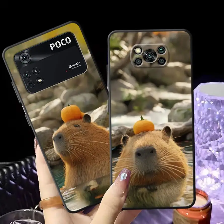 Funda de teléfono suave negra para Xiaomi Poco C40 F1 C71 M5 C50 M3 M4 M7 Pro X3 X4 X5 X7 Pro C75 C61 F3 lindo carpincho