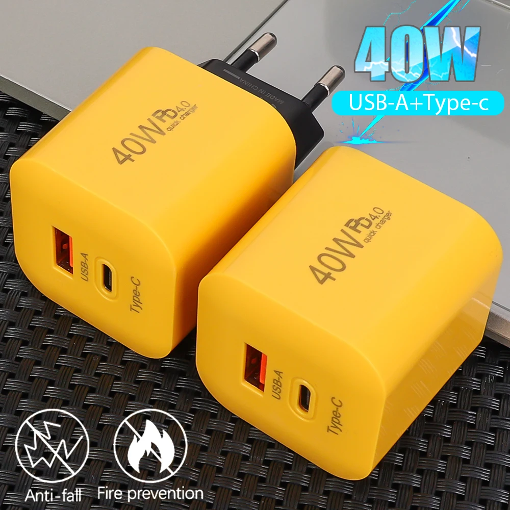 Adaptador de cargador de pared USB A tipo C de doble puerto de carga súper rápida de 40W para teléfonos Samsung Huawei Xiaomi Mi Android enchufes UE/EE. UU. - imagen 2