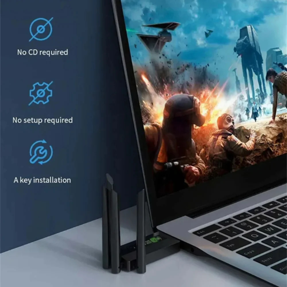 Adaptador USB WiFi de 1200Mbps, Dongle Wi-Fi de doble banda 2,4G + 5Ghz, 4 antenas 802.11AC USB3.0, receptor de tarjetas inalámbrico de alta velocidad para PC/portátil - imagen 3