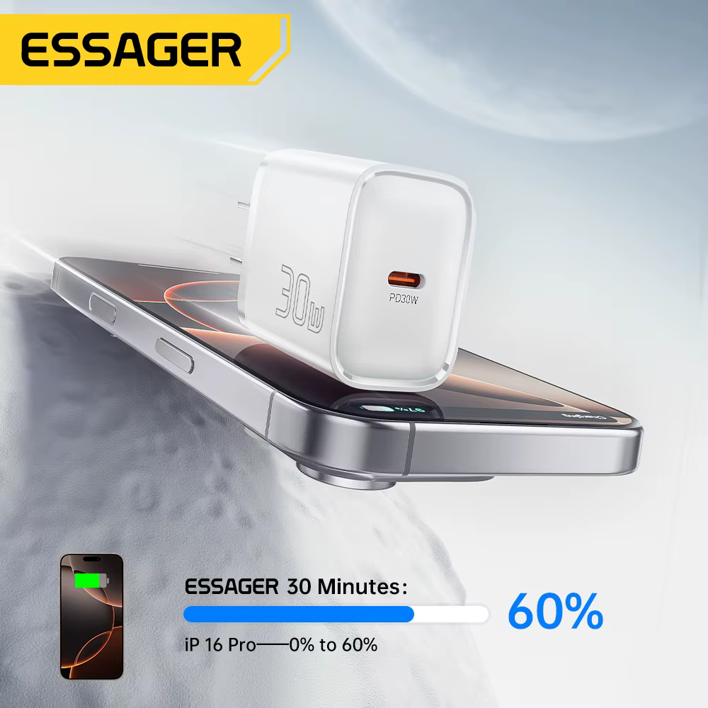 Essager Mini 30W tipo C cargador para iPhone 16 15 Xiaomi PD 20W Cable Lightning cargadores de viaje para iPhone 14 13 12 iPad Pro - imagen 2