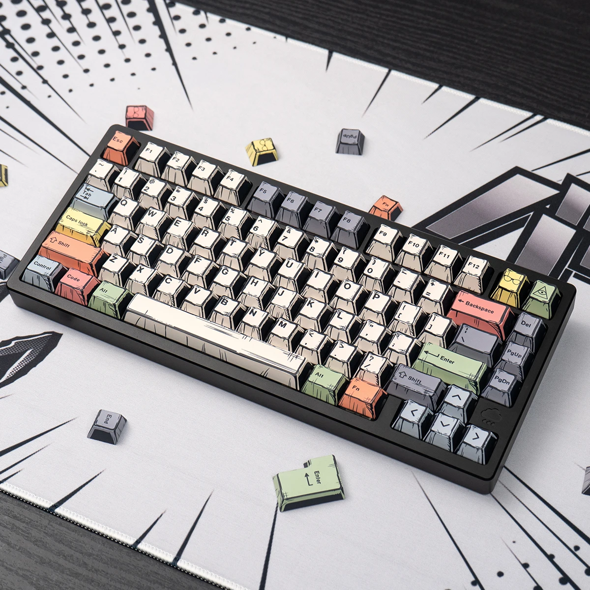 Teclas PBT de estilo cómico Retro, 150 teclas, perfil de cereza, juegos de teclas personalizadas Dye-Sub para teclado mecánico Cherry MX 68/87/96/98 - imagen 3