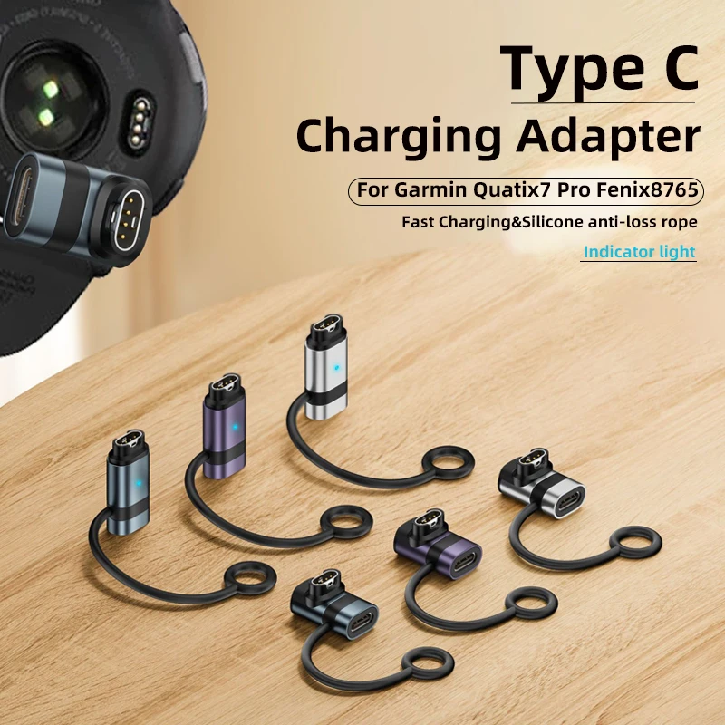 Adaptador de carga USB C para Garmin Quatix7 Pro Fenix8765 Instinct 2S conector portátil tipo C para convertidor de cargador de reloj inteligente