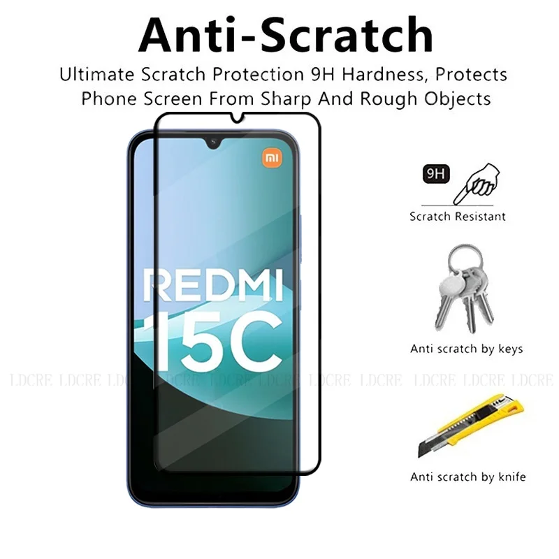 4 Uds para Redmi 15C vidrio Redmi 15C vidrio templado cubierta completa pegamento 9H HD Protector de teléfono para Protector de pantalla Xiaomi Redmi 15C - imagen 3