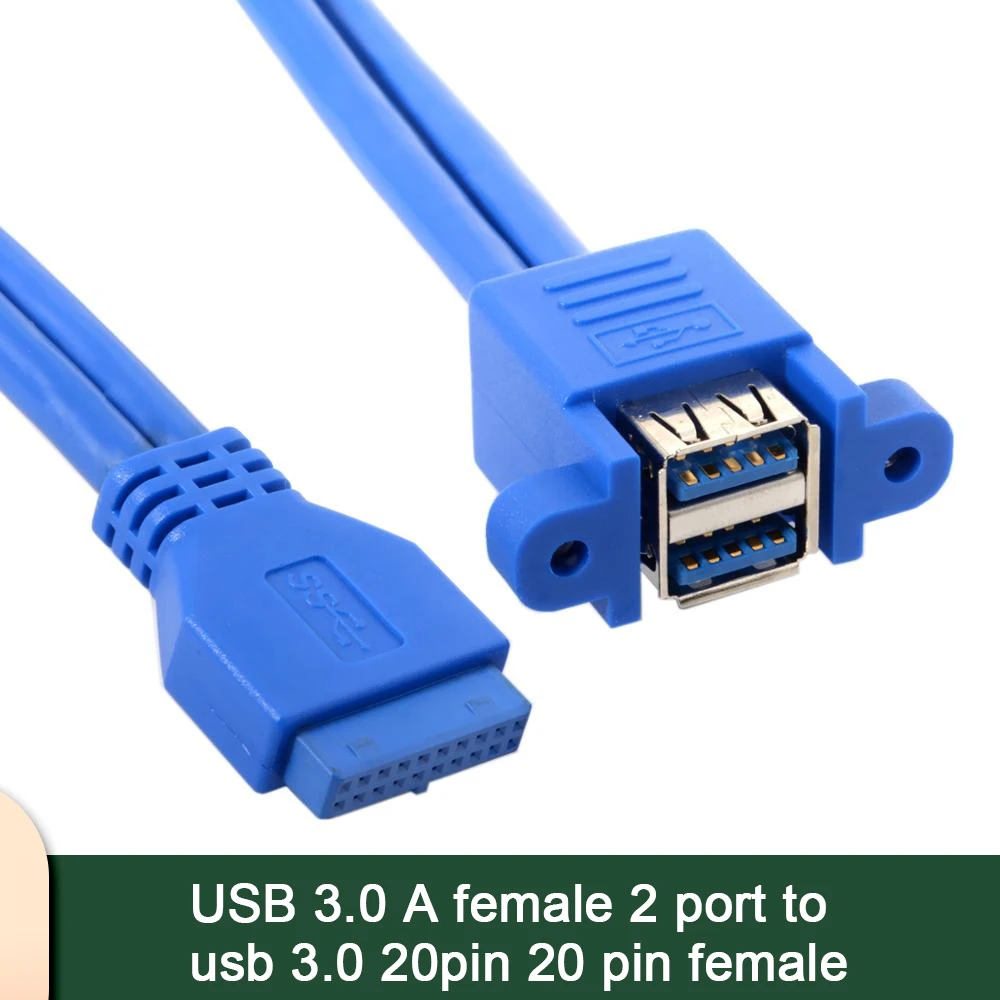 Adaptador de montaje de placa base de 2 puertos hembra USB 3,0 a Dual de 50CM con orificio para tornillo 20 pines X2 para placa base de ordenador PC