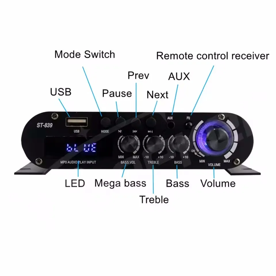 Woopker amplificador de Audio ST-839 25W * 2 + 40W 2,1 canales BT 5,0 amplificador de potencia estéreo amplificador de sonido portátil coche cine en casa - imagen 2