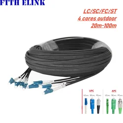 Cable de conexión óptico de caída 20-100M LC/UPC 4 núcleos 3 acero 2C exterior monomodo FTTH puente de fibra óptica de caída G652D cable de conexión