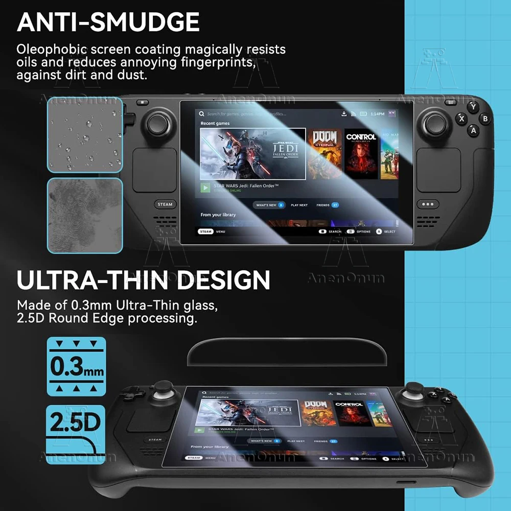 Steam Deck/Steam Deck Oled Protector de pantalla de vidrio templado Dureza 9H Inastillable Antiarañazos 2.5D Arc Edge HD Sin burbujas - imagen 5