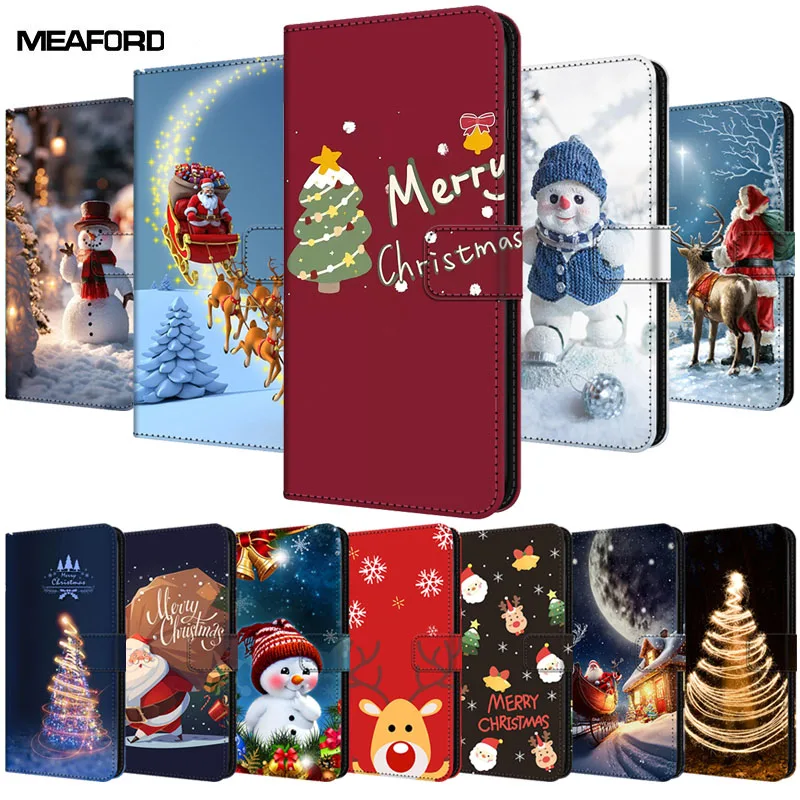 Funda magnética para ZTE Blade V60, Funda de cuero con soporte abatible, Protector completo de teléfono V 60, billetera de Feliz Navidad y Año Nuevo - imagen 2