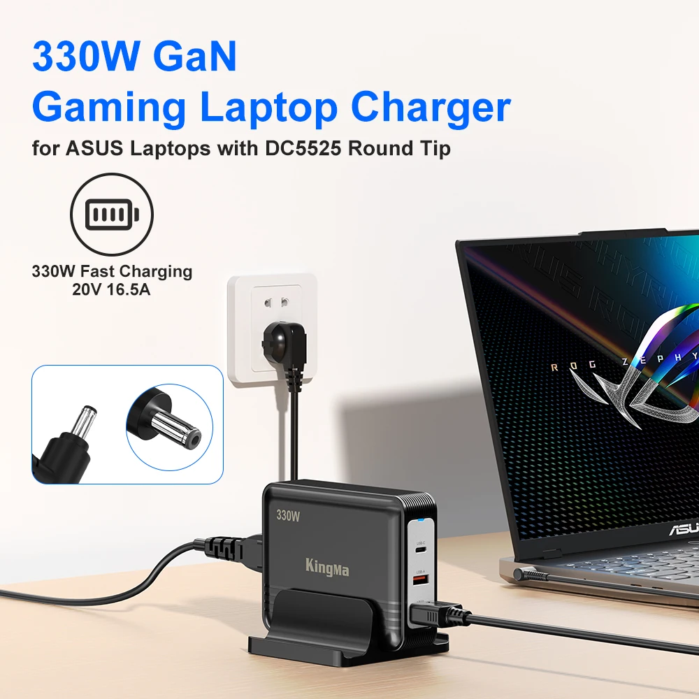 Cargador de ordenador portátil GaN de 330W, adaptador de escritorio para ordenadores portátiles Asus Gaming, Compatible con FX50/FX53/ZX50/K550/N550/A550/N551/FX63 - imagen 5