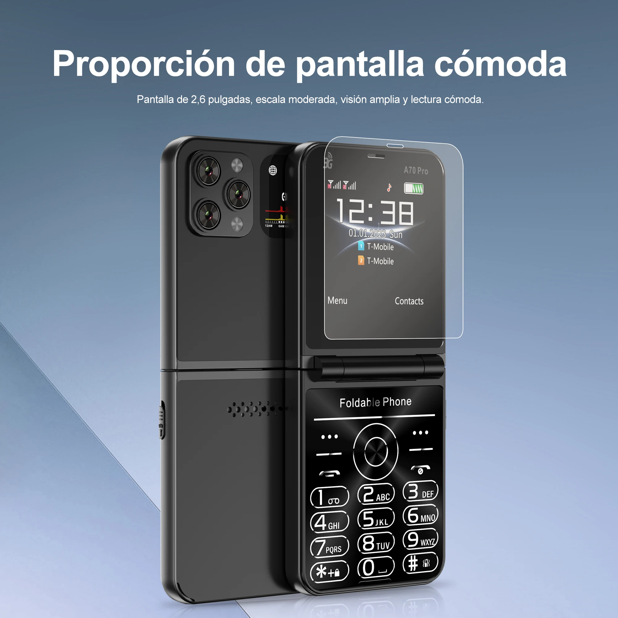 SERVO A70 Pro 3G WCDMA Flip teléfono móvil 2 SIM grabación de llamadas en espera linterna velocidad Dial FM botón Clamshell teléfono móvil tipo C - imagen 3