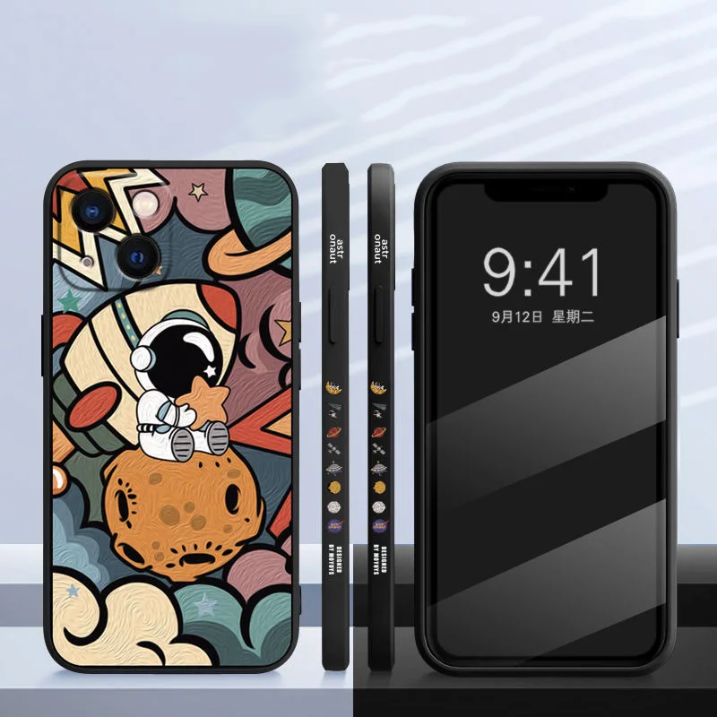 Funda para iPhone 14 Pro Max, funda para iPhone 11, fundas de astronauta espacial de dibujos animados para iPhone 13 12 XS Max X 7 8 Plus, funda suave - imagen 4