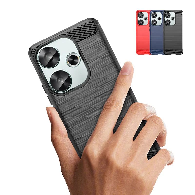 Funda para Xiaomi Poco F6, carcasa trasera a prueba de golpes, suave, de fibra de carbono, TPU