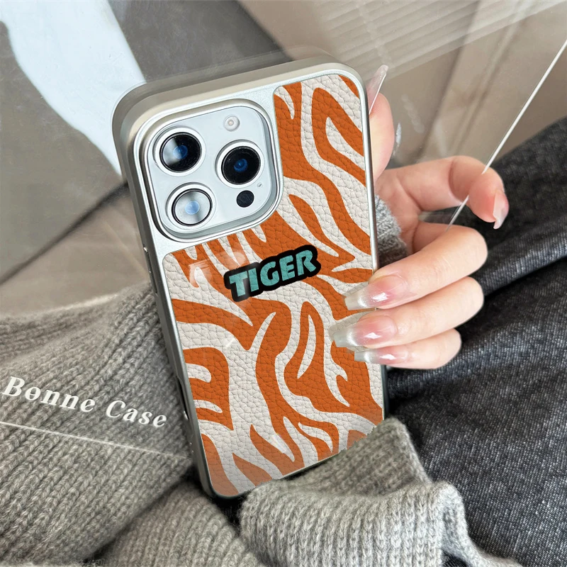 Funda de teléfono con textura de cuero con patrón de tigre para iPhone11/12/13/14/15/16/45 Pro Max AIR PLUS - imagen 2