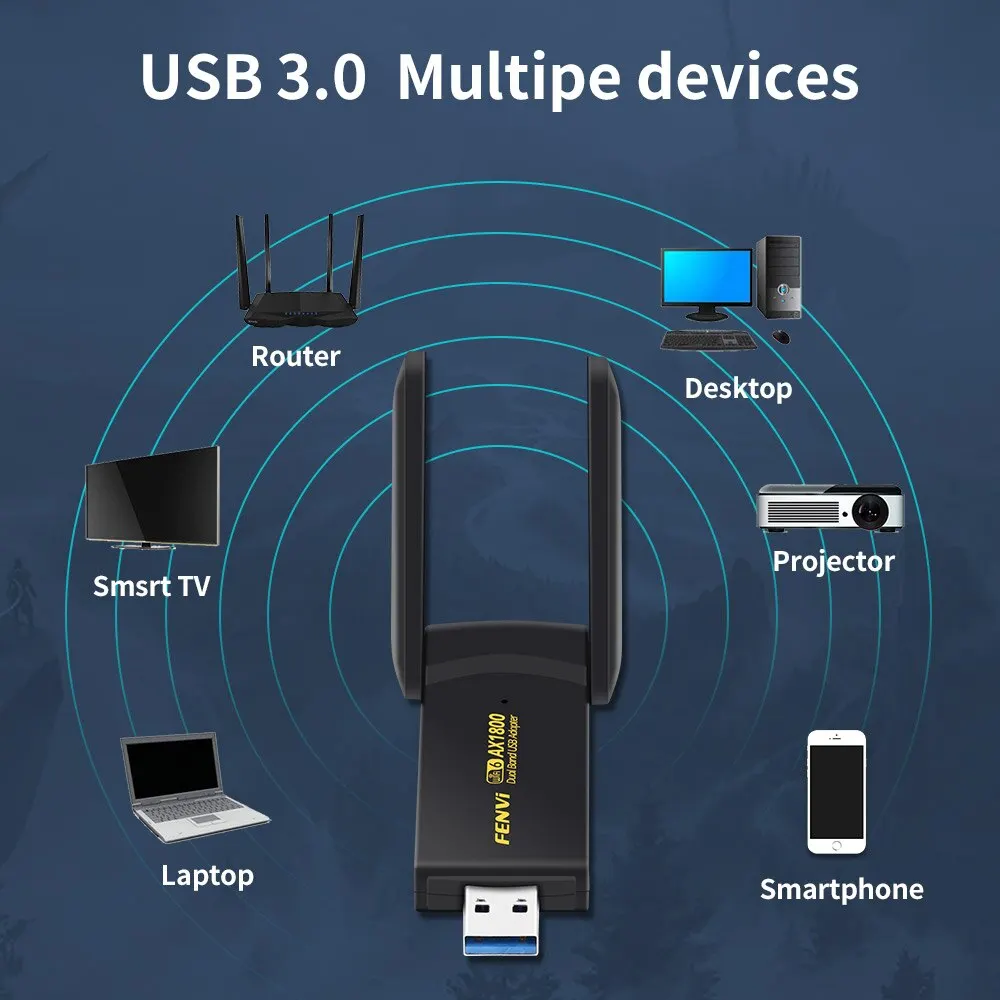 Fvi-adaptador WiFi 6 USB de 1800Mbps, receptor inalámbrico de doble banda 2,4G/5Ghz, Dongle USB 3,0, tarjeta de red para ordenador portátil y PC, Win 10/11 - imagen 2