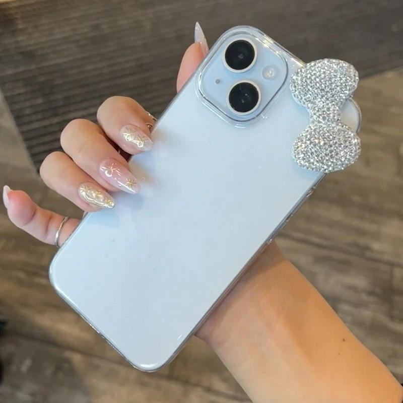 Funda de teléfono transparente con lazo de diamante 3D ostentoso de lujo para iPhone 16 15 14 13 11 12 Pro Max 7 8 Plus X XR XS encantadora funda suave - imagen 4
