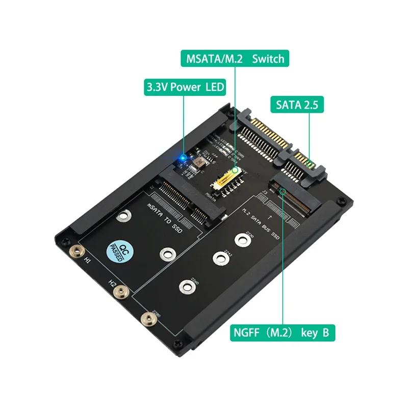 Tarjeta adaptadora de 6Gbps B + M Key M.2 NGFF SSD a 2,5 "SATA 3,0 carcasa de Metal mSATA SSD con mSATA M2 a SATA placa elevadora enchufe - imagen 4