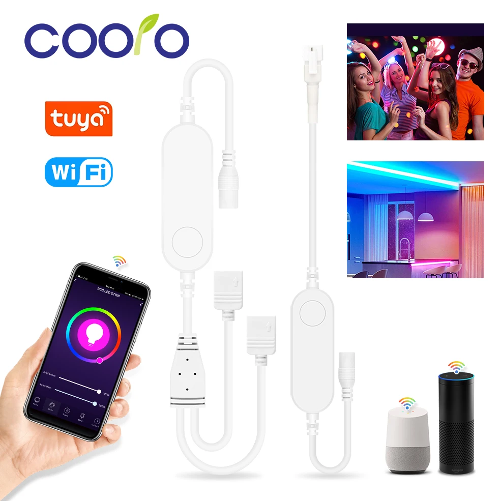 Controlador RGB WiFi Tuya, atenuador de 12-24V, controlador de vida inteligente para tira de LED RGB de 3 pines WS2811 de 4 pines 5050 funciona con Alexa y Google Home