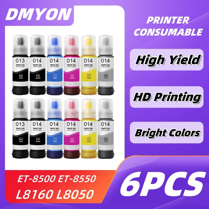 1 Juego de 6 colores 70ML 013 014 compatible con impresora Epson 011 012 114 115 552 L8160 L8050 L8168 L8180 L8188 ET-8500 ET-8550