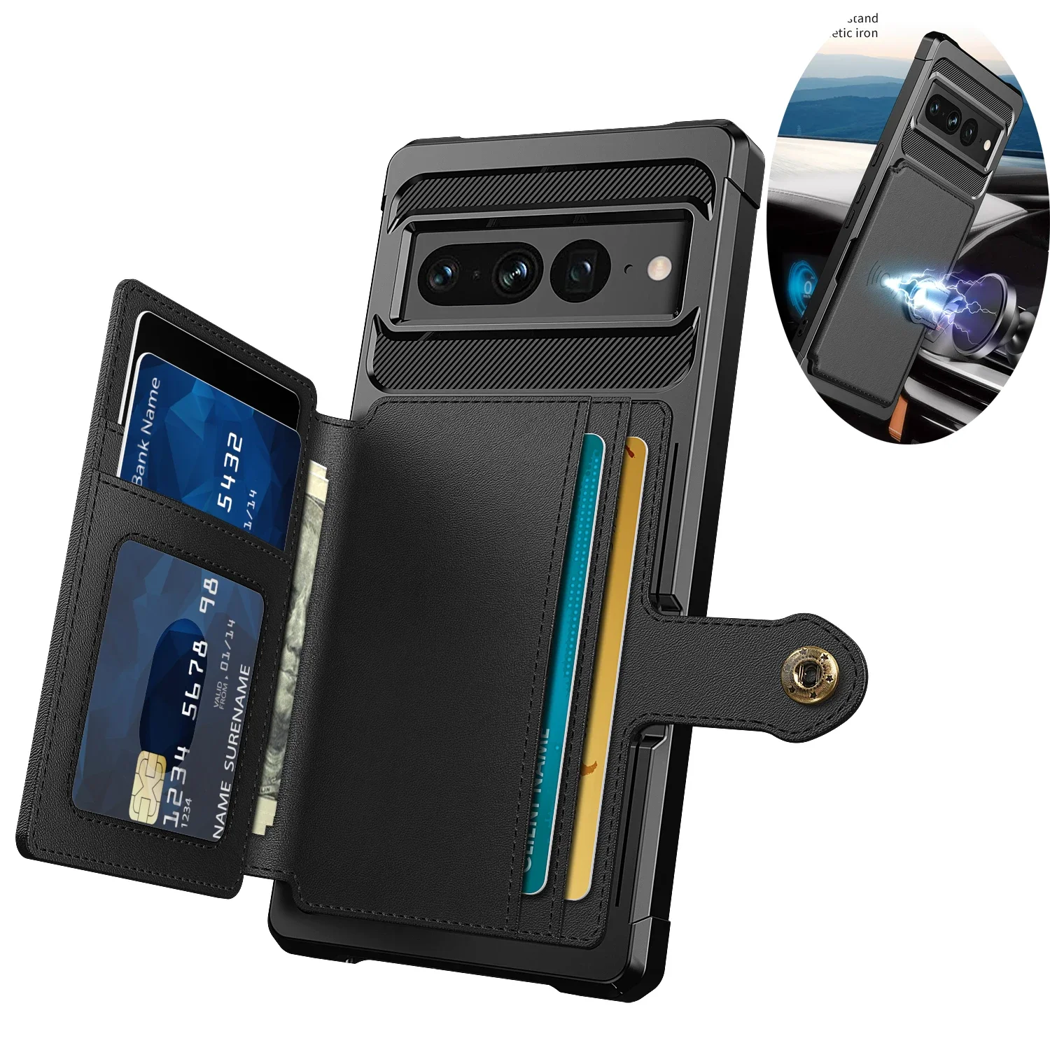 Funda magnética Solt con tarjetas tipo billetera de cuero para Google Pixel 9 Pro XL 7 8 7A, funda protectora a prueba de golpes con soporte de bolsillo para coche