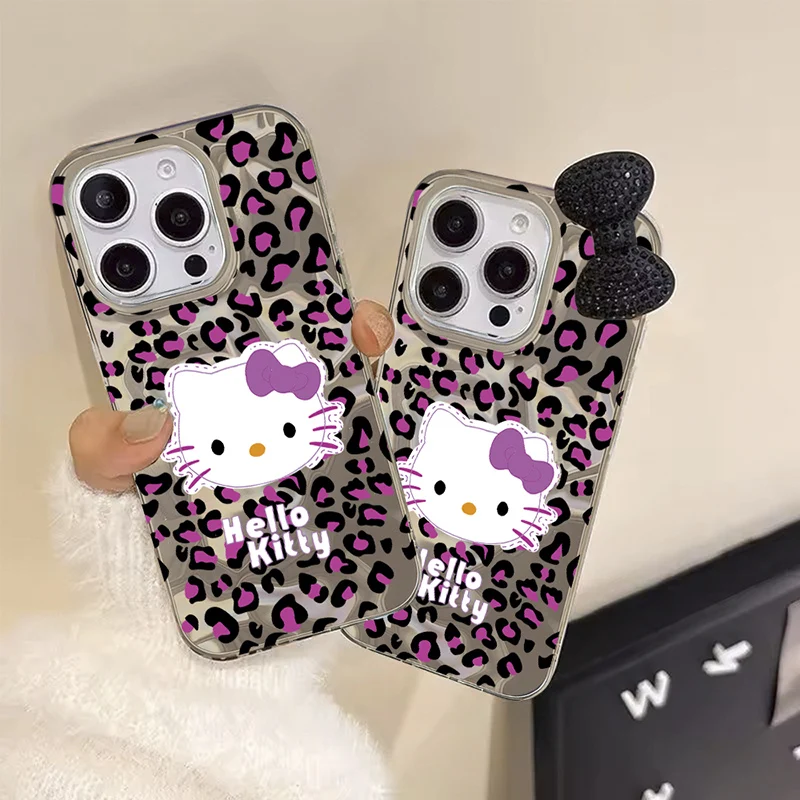 Funda de leopardo con lazo de Hello kitty 3D para OPPO Reno 14 14F 13 12 FS 13F 12F 11F 11 10 Pro 5G 7 4G 6 5 Find X3 Lite cubierta de teléfono de PC - imagen 3