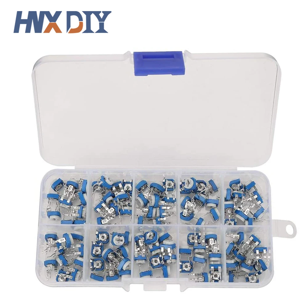 Kit surtido de potenciómetro de recorte Horizontal de película de carbono RM065, 100 piezas, resistencia Variable de 10 valores, 500R - 1M - imagen 4