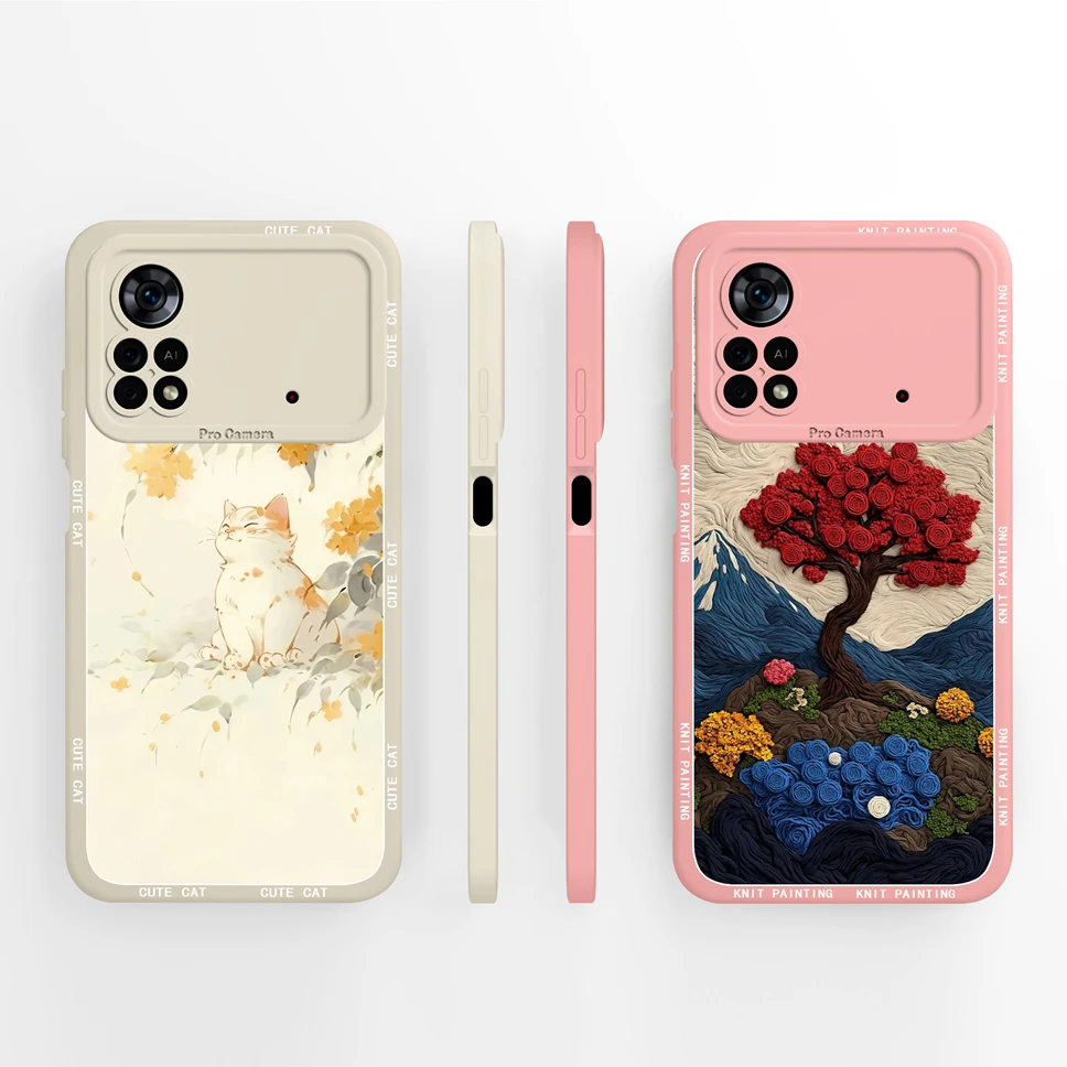 Funda de teléfono para Xiaomi Poco X4 Pro X4 GT, encantadores patrones de flores de gato, parachoques de silicona líquida suave para Poco X 4Pro X4GT, Funda