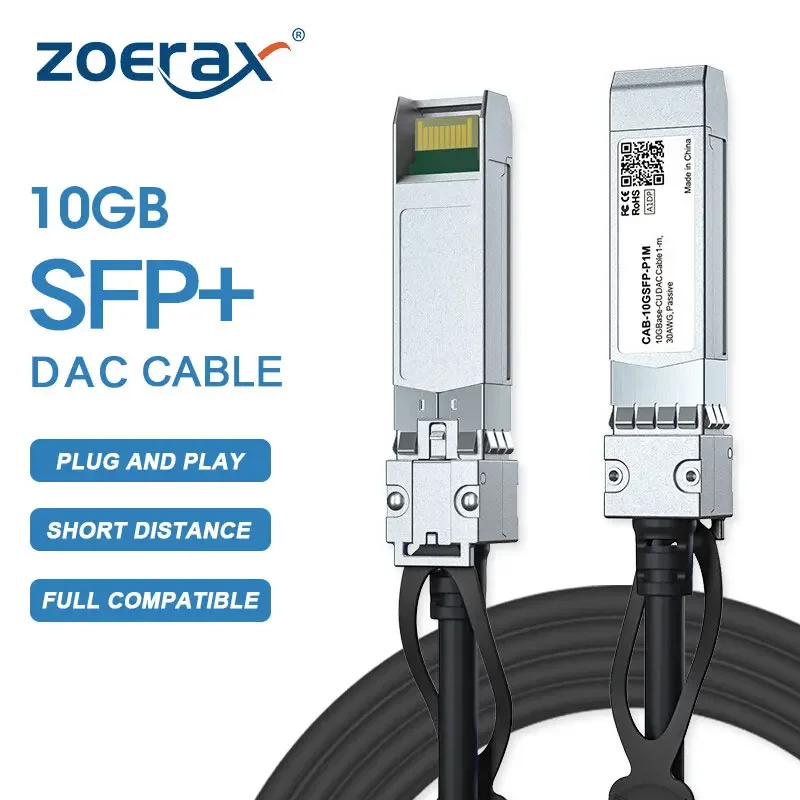 Cable ZoeRax 10G SFP+ Twinax DAC de conexión directa pasiva de cobre, 0,5-7M Compatible con interruptor Cisco/MikroTik/HP/Intel, etc.