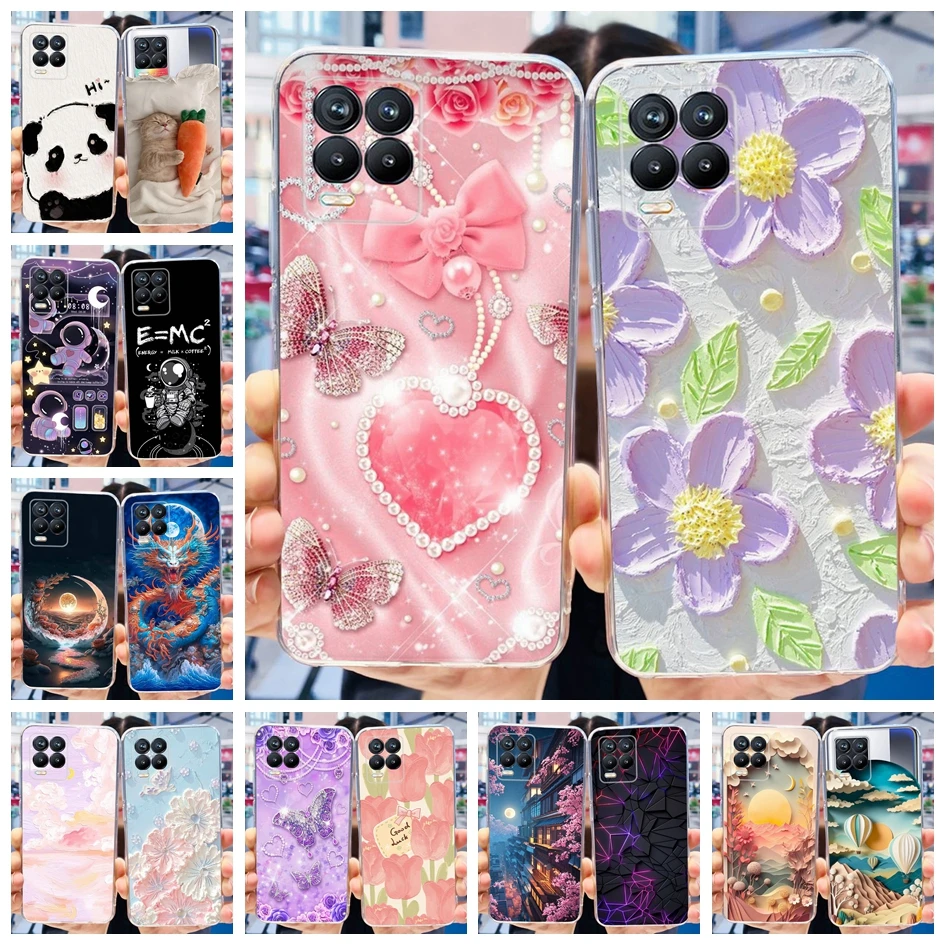 Para Realme 8 Pro Funda moda flor amor corazón suave silicona transparente Funda para Realme 8 5G RMX3241 Funda en Realme8 RMX3085 Coque