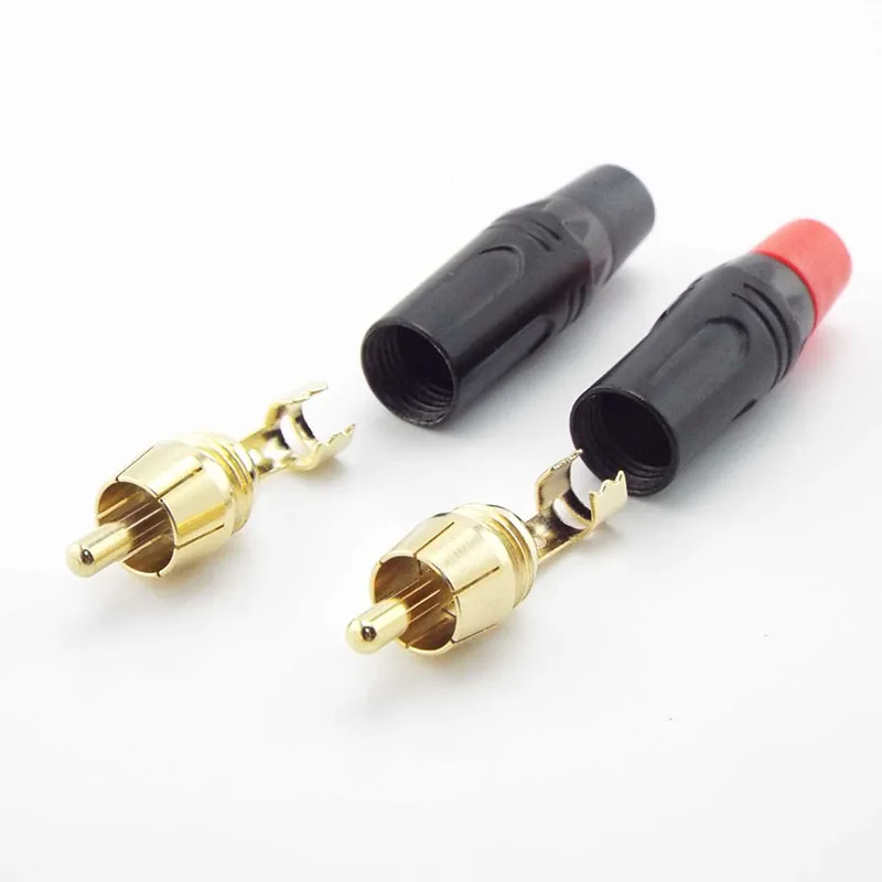 Conector macho RCA, adaptador de Audio chapado en oro, enchufe de altavoz Pigtail para Cable de Audio de 6mm, conector RCA chapado en oro con cubierta