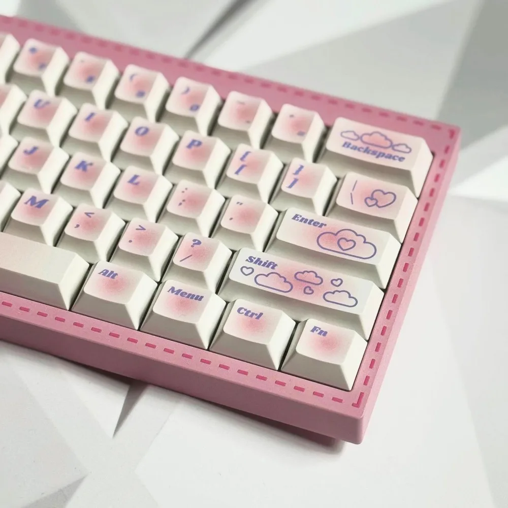 Juego de teclas con tema de nube rosa, PBT, 140 teclas, personalizado, rosa pálido, bonita tapa de teclado para chica, perfil de cereza, teclas para teclado mecánico