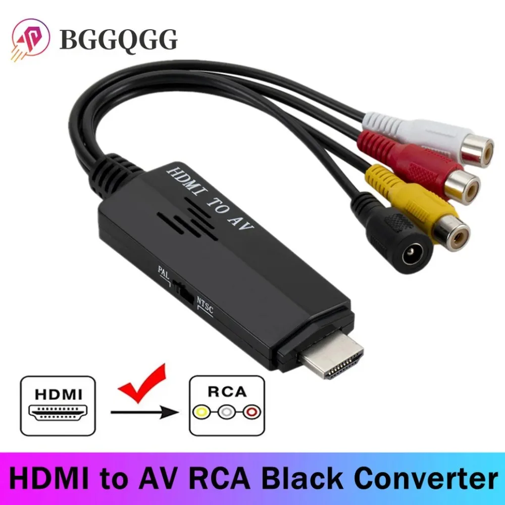 BGGQGG Cable 1080P HD HDMI a AV RCA Cable adaptador convertidor negro STB a puerto de entrada de TV antigua 1 x puerto de salida HDMI 1 x RCA