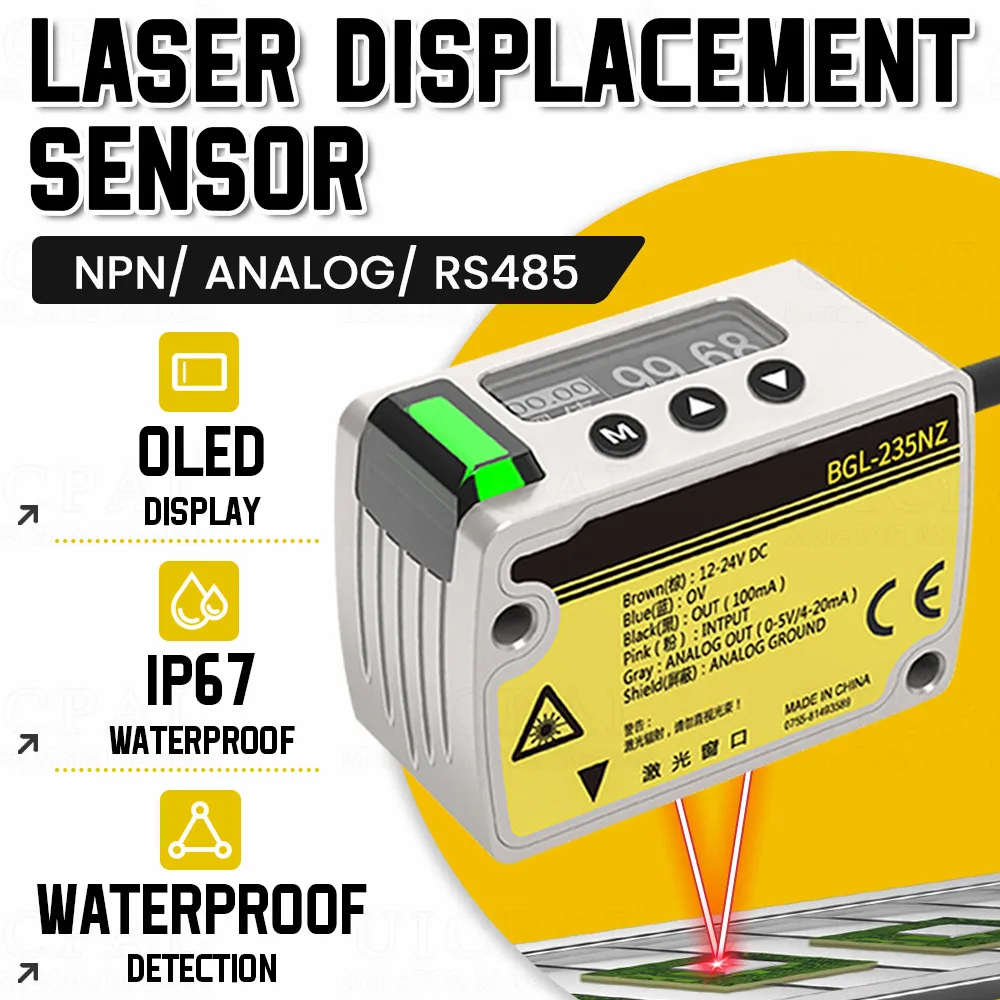 Sensor de distancia de desplazamiento láser, medición de espesor, altura, alta precisión, 0,002mm, transmisor de salida analógica 485