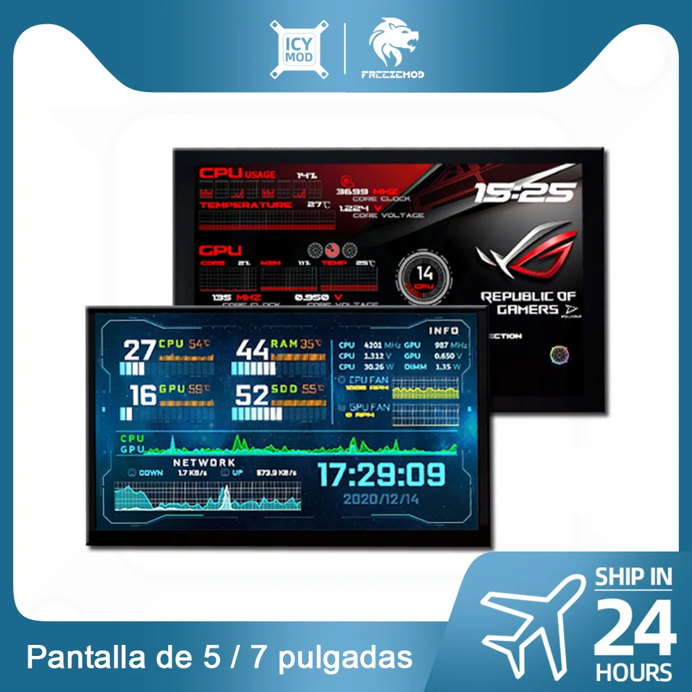 Monitor HD para PC, pantalla secundaria de 5 pulgadas, 7 pulgadas, táctil, 4k, CPU, 1920x1200, Detector de datos de temperatura, IPS, Aida64, 1024x600 - imagen 2